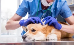veterinário examinando orelha do cachorro