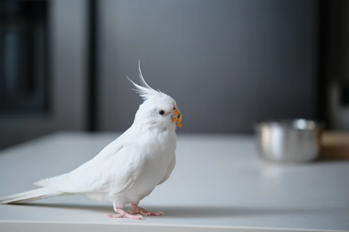 calopsita comendo legumes