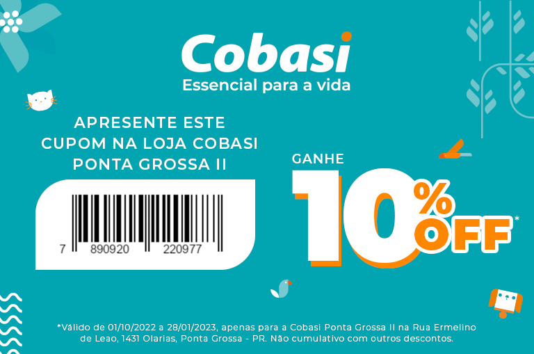 Visite a Cobasi Ponta Grossa ll e ganhe 10% de desconto em compras