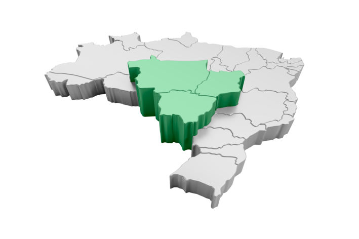 mapa do brasil com destaque ao centro oste